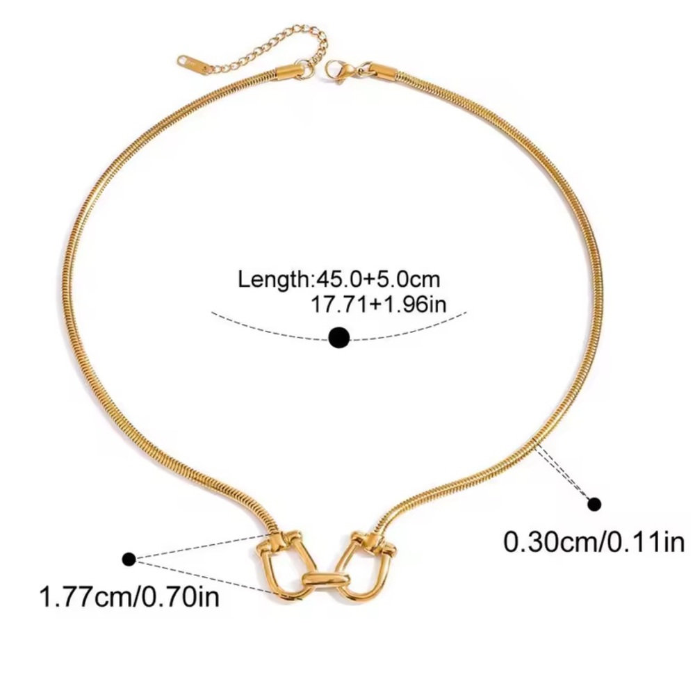 Gold Snake Chain Horse Bit Carabiner Double Clasp Necklace Brand New - Picture 3 of 3